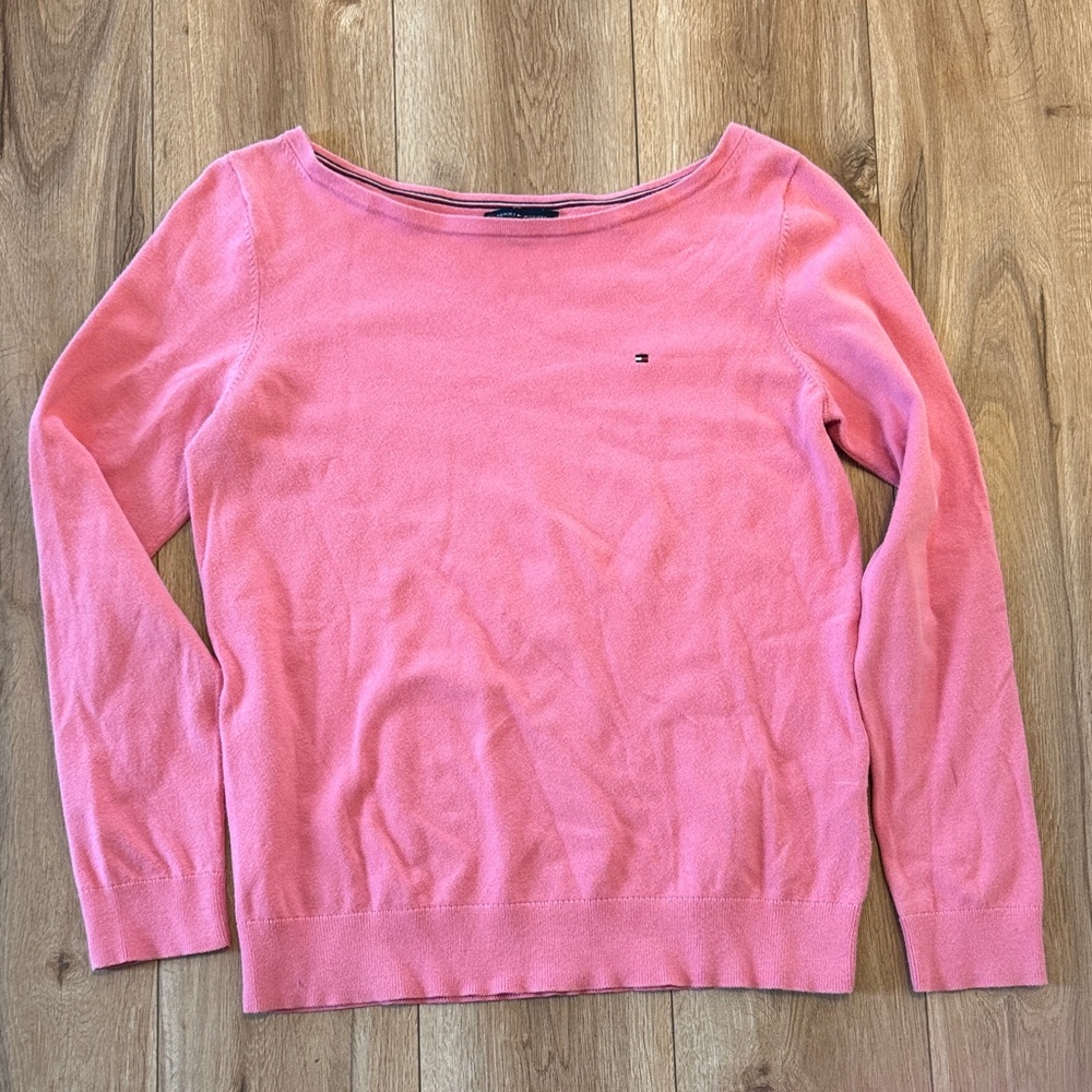 Tommy Hilfiger Rose Pink Knit Boatneck Cotton Blend School to Career Sweater
